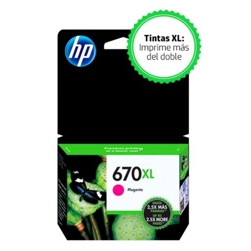 56239.jpg Tinta HP 670XL Magenta CZ119AL Para Deskjet 4615, 4625, 3525, 5525 - Imagen 1