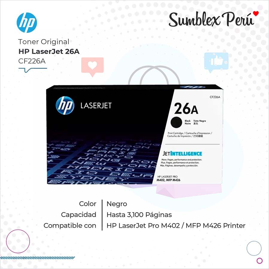 Toner-HP-26A-Negro-CF226A.jpg Toner Original HP 26A Negro CF226A Para M402, MFP M426 - Imagen 1