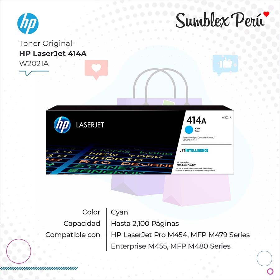 Toner-HP-414A-Cyan-W2021A.jpg Toner Original HP 414A Cyan W2021A Para M454, MFP M479 - Imagen 1