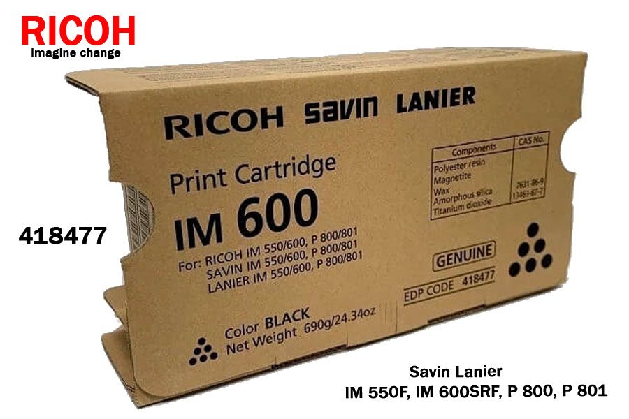 Toner-Ricoh-418477-Black-IM-600SRF.jpg Toner Ricoh 418477 Black Para IM 550F, IM 600SRF - Imagen 1